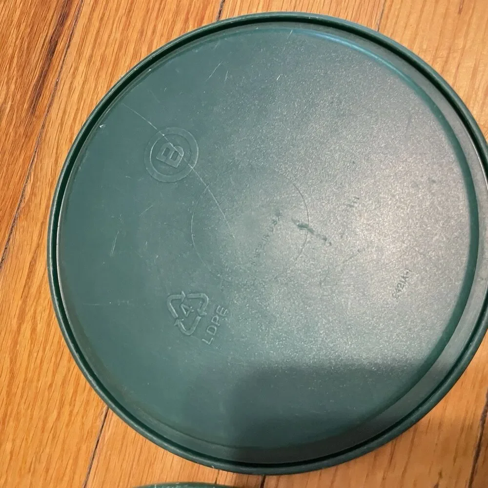 Vintage Tupperware Canister Set of 3 Forest Green Lids White Bases Made in USA